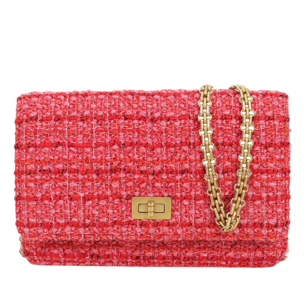 Pre-Loved Chanel Quilted Tweed Reissue 2.55 Wallet On Chain - Picture 1 of 12